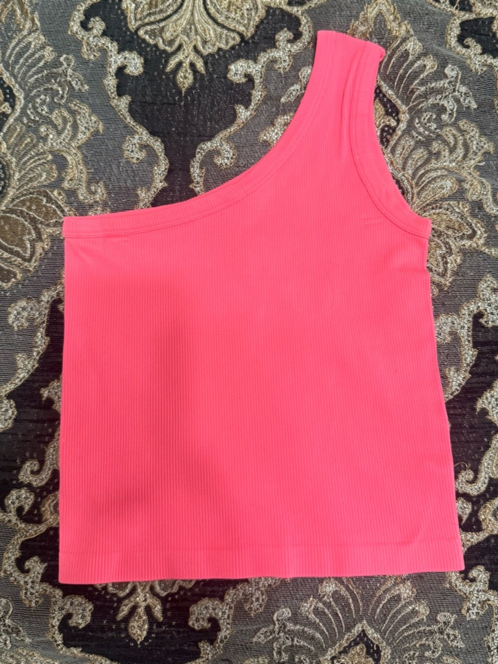 Suzette Collection Pink Ribbed One Shoulder Crop Tank Top Size S Perfect Condit